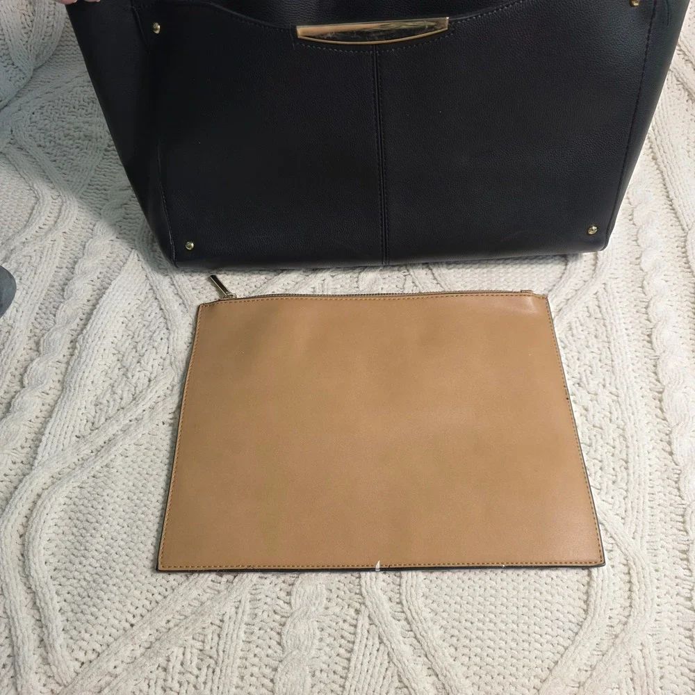 Ann Taylor Tote Laptop Bag Black Tan Faux Leather Work Office Elegant‎ Designer